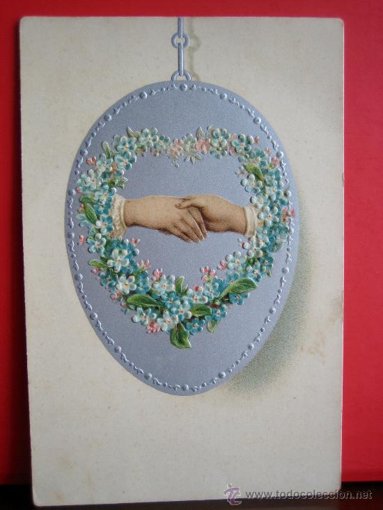 Postales: PRECIOSA POSTAL MODERNISTA - ART NOUVEAU  HACIA 1900 FELICITACION PASCUA  CON RELIEVES Y PLATEADOS