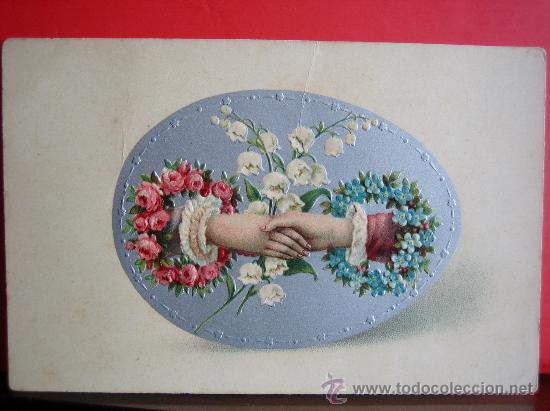 Postales: PRECIOSA POSTAL MODERNISTA - ART NOUVEAU  HACIA 1900 FELICITACION PASCUA  CON RELIEVES Y PLATEADOS