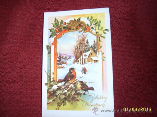 Cartoline: PRECIOSA POSTAL DE NAVIDAD HOLANDESA.FELICITACI&Oacute;N A&Ntilde;O NUEVO. 1957.VER FOTO.