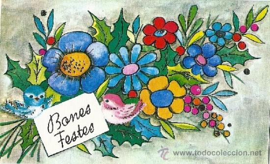 Postais: 2054F - RAMO DE MUERDAGO CON FLORES- REMARCADA EN DORADOS -GOLDEN SERIE M.64.1- DIPTICA 12.5X8 CM