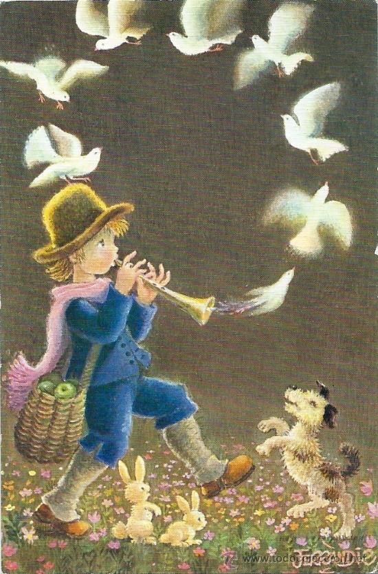 Postais: 2056F - FERR&Aacute;NDIZ - PRECIOSA ILUSTRACI&Oacute;N EL FLAUTISTA DE LA PAZ - 13X8,5 CM