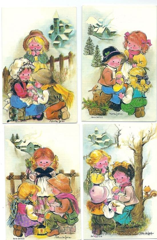 Postais: 2091F- LOTE 4 TARJETAS POSTALES NAVIDE&Ntilde;AS (10X6,5 CM CADA UNA)SERIE 5472 COMPLETA ILUSTRA JOSA