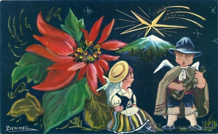 Postales: 4865A -BENIMELI -&Aacute;NGELES, FLOR DE NAVIDAD LITOGRAF&Iacute;A A. ROMERO DIPTICA 18,5X11,2 CM-EDITADA EN 1962