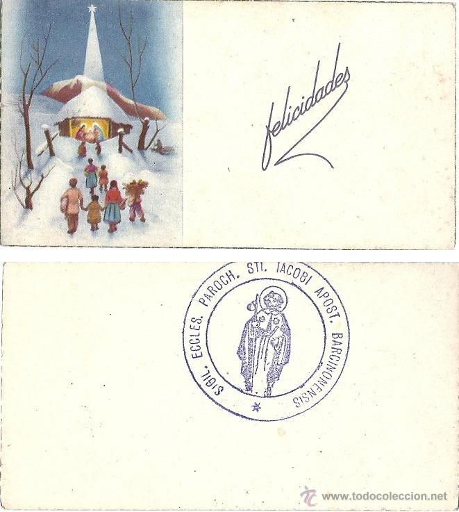 Postais: 2080H - ANTIGUA TARJETA DE FELICITACI&Oacute;N 12X6,4 CM - APOSTOLADO BARCINONENSIS...