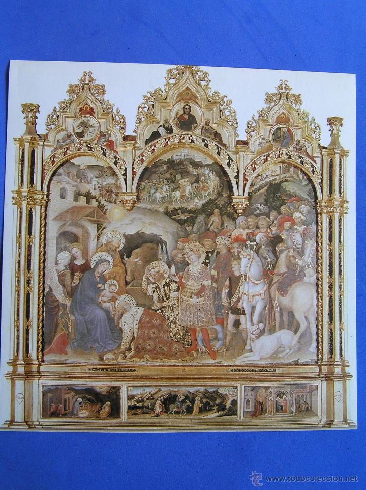 Postales: ADORACI&Oacute;N DE LOS REYES MAGOS.Fotograf&iacute;a  retablo g&oacute;tico.Detalles en oro.Papel texturizado.21 cm.