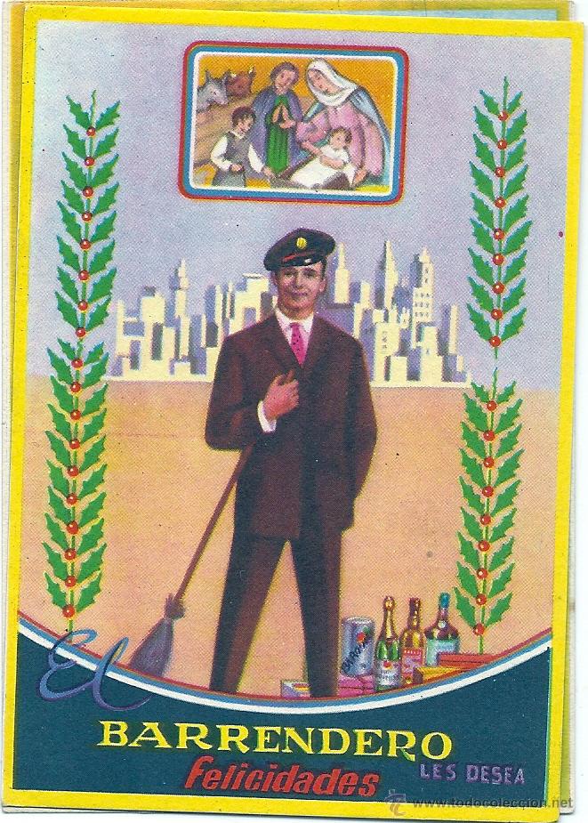 Postales: 0643H - EL BARRENDERO - TARJETA DE FELICIDADES NAVIDE&Ntilde;AS- 11,5X8 CM - 1964