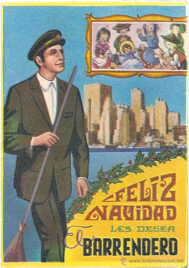 Postales: 0642H - EL BARRENDERO -ANTIGUA FELICITACI&Oacute;N NAVIDE&Ntilde;A 11X8 CM -A&Ntilde;O 1968