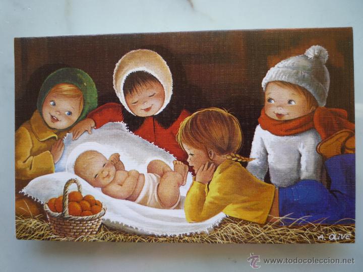 Postales: Felicitaci&oacute;n Navidad CyZ C.yZ. *Ni&ntilde;o Jes&uacute;s y Ni&ntilde;os en establo* / Ilustra A. OLIV&Eacute; / A&ntilde;os '80