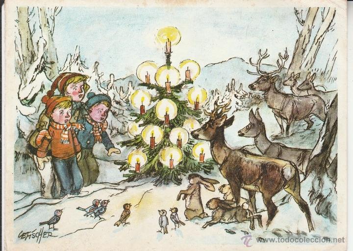 Cartes Postales: N&ordm; 22421 FELICITACION CUADRO NAVIDAD EN EL BOSQUE PINTADO CON LA BOCA ARTIS MUTI