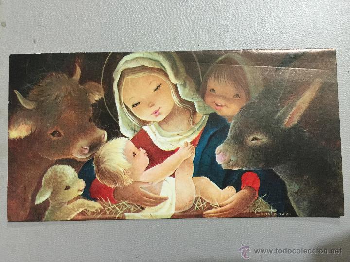 Postales: Preciosa postal de navidad. -Pesebre, belen- Ilustra Constanza. D&iacute;ptico. Mide apr 15x8cm