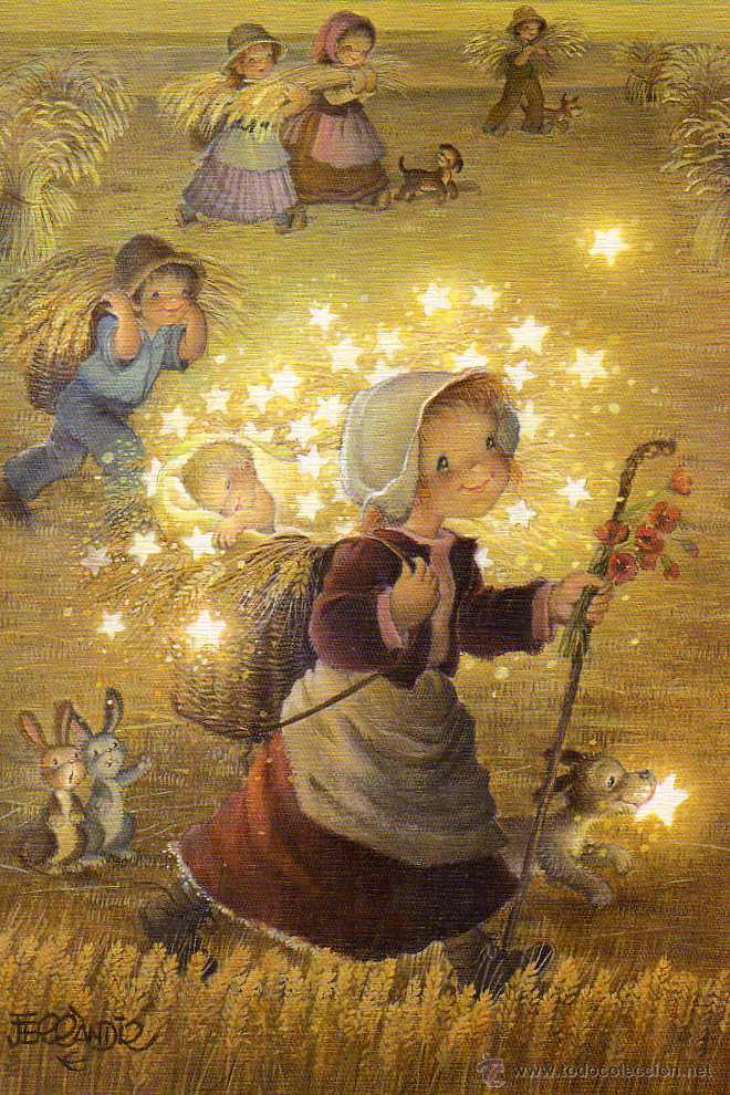 Postkarten: Felicitaci&oacute;n navide&ntilde;a ilustrada por Ferrandiz 17 x 11,50 cm N 2089-1 Usada.