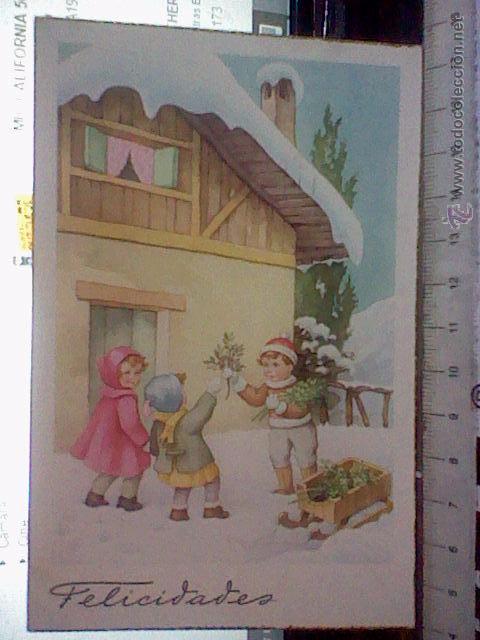 Postais: ni&ntilde;os con trineo ilustracion tarjeta Navidad Ed CyZ n&ordm; 591 circulada a&ntilde;os 50