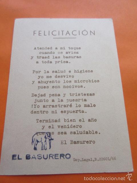 Postales: FELICITACION EL BASURERO -  A&Ntilde;O 1966 - Foto 2