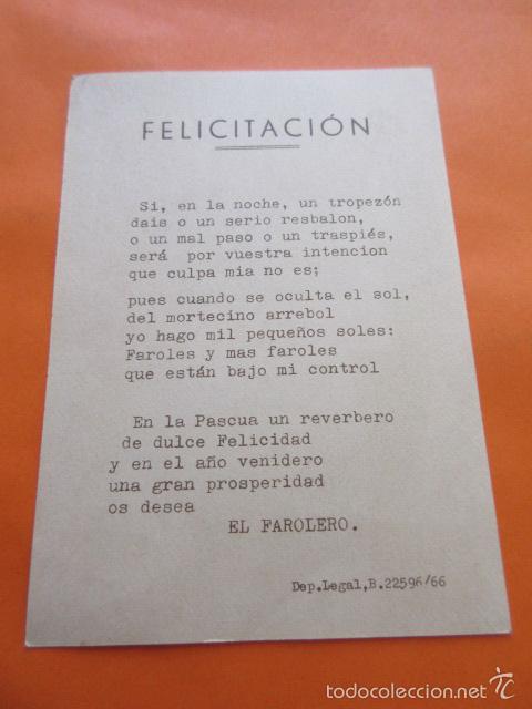 Postales: FELICITACION EL FAROLERO - A&Ntilde;O 1966 - Foto 2