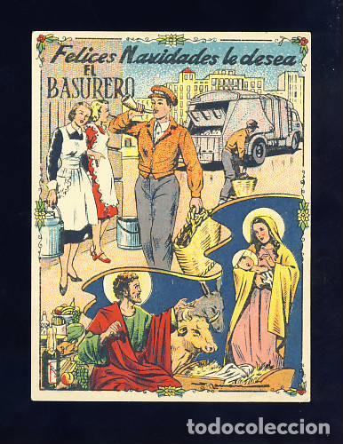 Postales: Felicitacion navide&ntilde;a de Oficios: EL BASURERO