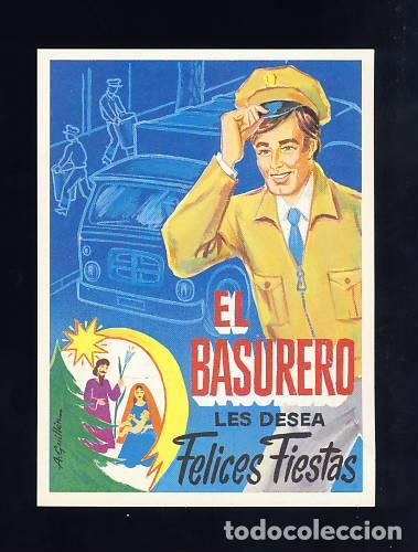 Postais: Felicitacion navide&ntilde;a de Oficios: EL BASURERO