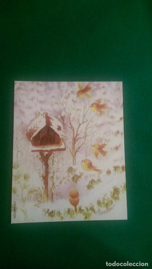 Postcards: POSTAL NAVIDE&Ntilde;A &laquo;CASITA DE P&Aacute;JAROS&raquo; 8 X 9,5 CMS. MANUSCRITA SERIE GOLDEN 406