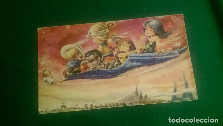 Postales: ANTIGUA POSTAL NAVIDE&Ntilde;A &laquo;NI&Ntilde;OS EN ALFOMBRA VOLADORA&raquo; 6 X 10 CMS. MANUSCRITA SERIE 588/B