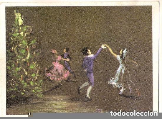 Postales: -52815 POSTAL NAVIDAD, DIBUJO NI&Ntilde;OS BAILANDO JUNTO AL ARBOL, FANTASIA, PINTADA CON LA BOCA, A&Ntilde;O 1969