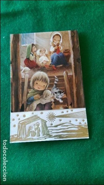 Postcards: POSTAL NAVIDE&Ntilde;A ANTIGUA &laquo;ESTABLO CON PASTORCILLA Y NI&Ntilde;O CON OVEJA Y GATO&raquo; SERIE 1643/38.C