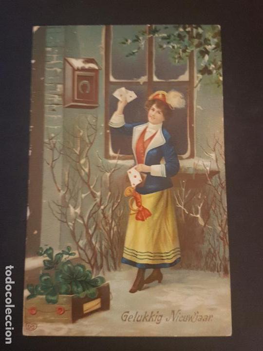 Postales: POSTAL MUJER EN NAVIDAD ILUSTRADA - Foto 1