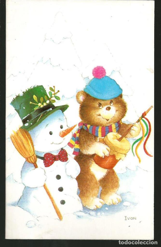 Cartes Postales: FELICITACION NAVIDAD *IVON*, MU&Ntilde;ECO DE NIEVE Y OSITO - DIPTICA, 13,5X8,5 CM