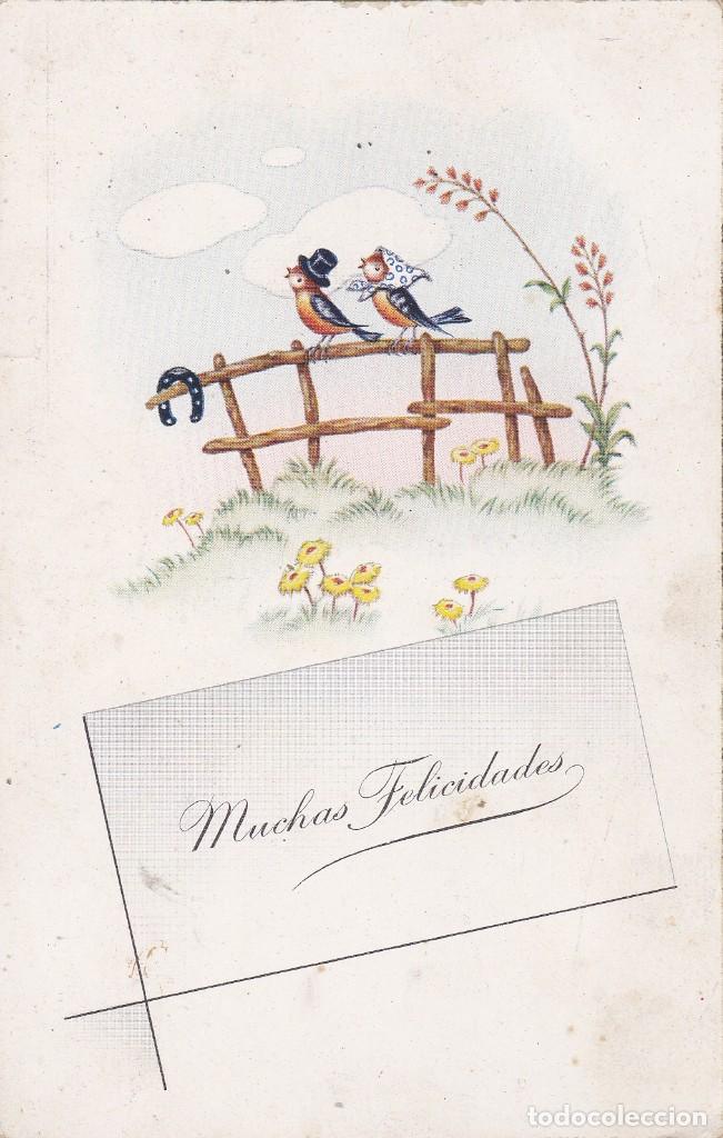 Postais: Postal escrita muchas felicidades L T 4012