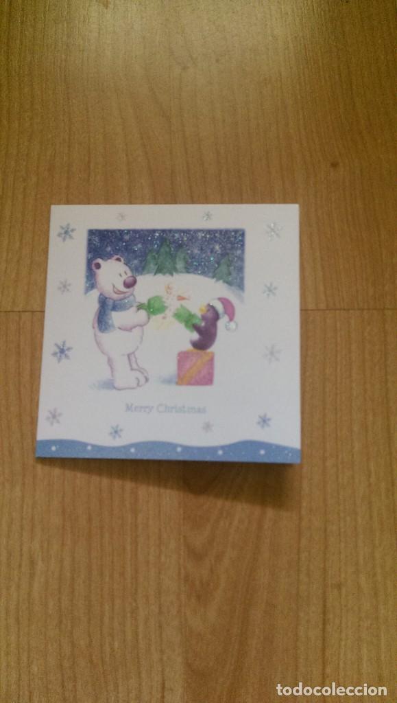 Cartoline: ANTIGUA POSTAL NAVIDE&Ntilde;A PEQUE&Ntilde;ITA &laquo;OSITO MERRY CHRISTMAS&raquo; CON PURPURINA