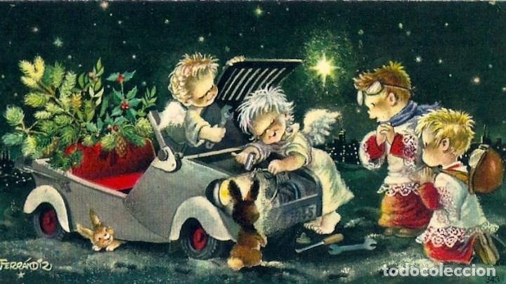Cartoline: P195 - FERR&Aacute;NDIZ  - ANGELITO MEC&Aacute;NICO -  SERIE 343 - 10,5X6 CM - CANTOS FESTONEADOS- 1963