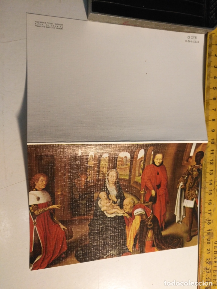 Cartoline: antigua felicitacion navidad navide&ntilde;a - diptico portal belen ni&ntilde;o jesus virgen adoracion