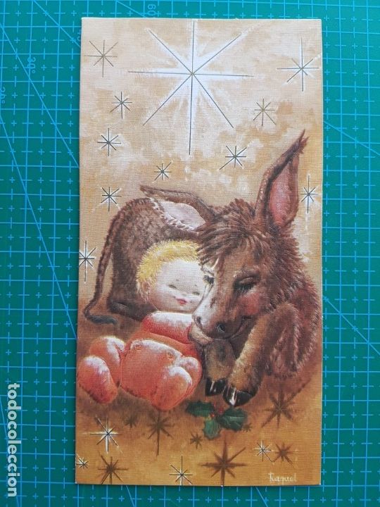 Postales: ORTIZ X344 1982 NI&Ntilde;O JESUS/BURRO-DETALLES DORADOS. POSTAL DIPTICA. ILUSTRA RAQUEL. ESCRITA