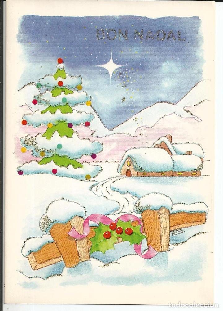 Postais: FELICITACION NAVIDAD *TARRAS* - PAISAJE NEVADO CON ARBOL Y PURPURINA - DIPTICA, 16,5X11 CM
