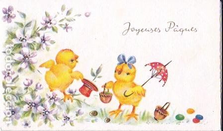 Cartes Postales: * POLLITOS * D&iacute;ptico tarjeta francesa Navidad: Joyeuses P&acirc;ques - 1970