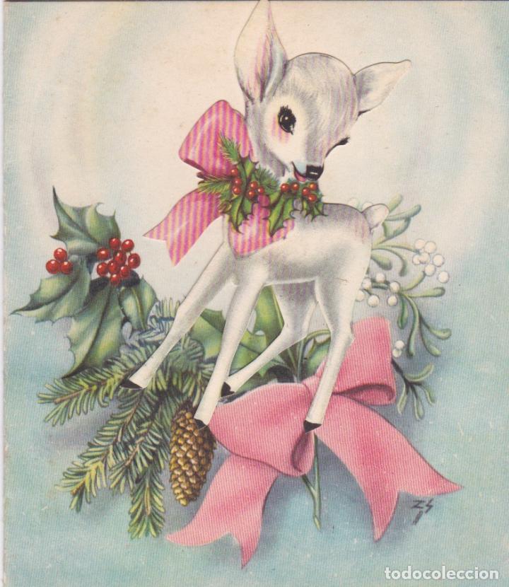 Postales: * CIERVO * Postal troquelada d&iacute;ptico Navidad - 1960 - Foto 1
