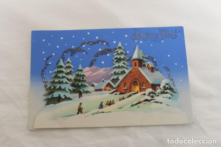 Postcards: FELICITACI&Oacute;N NAVIDAD SUPERPUESTA CON PURPURINA, EDICIONES JDA PARIS 1951
