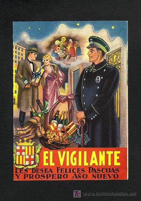 Postcards: Felicitacion Navide&ntilde;a de oficios: EL VIGILANTE (doble hoja, interior virgen de Montserrat)