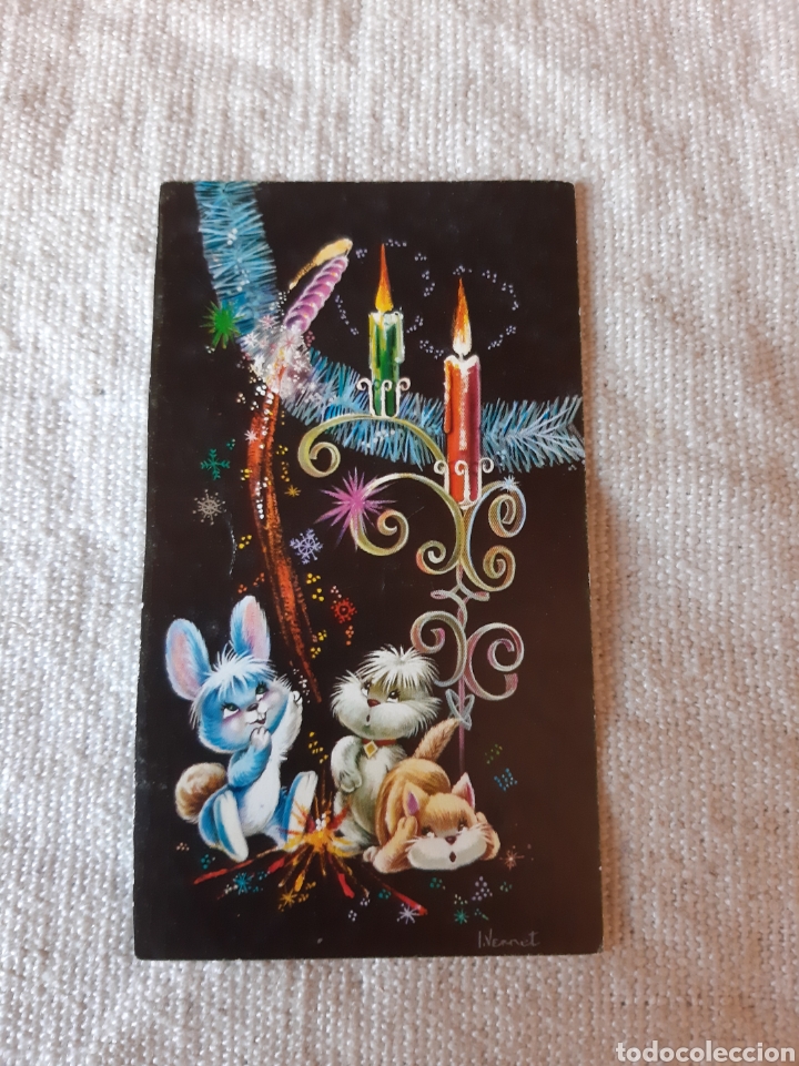 Postcards: FELICITACI&Oacute;N NAVIDE&Ntilde;A animales gato conejo