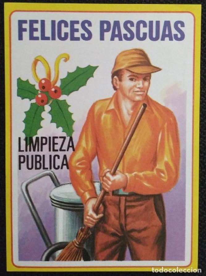 Postales: 0664O - LIMPIEZA PUBLICA (EL BARRENDERO) DESEA FELICES PASCUAS 11X8 CM APROX.