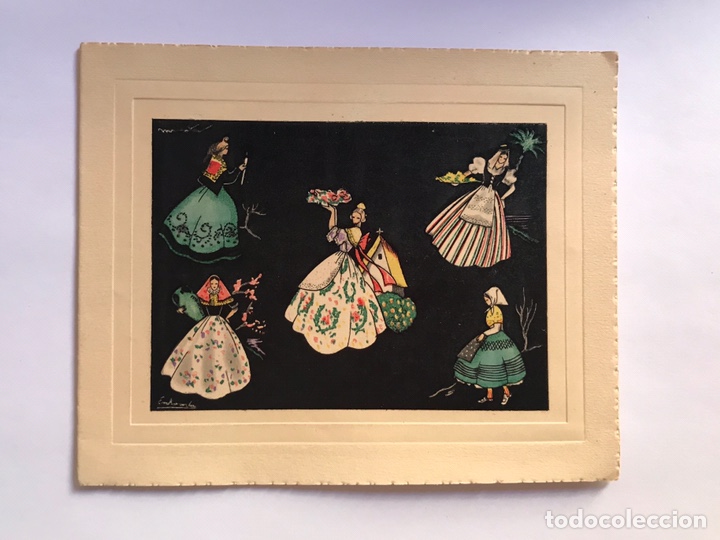 Postales: FELICITACI&Oacute;N NAVIDE&Ntilde;A. Postal DIPTICO Trajes Regionales, Ilustra MAIRATA. (A.1955)