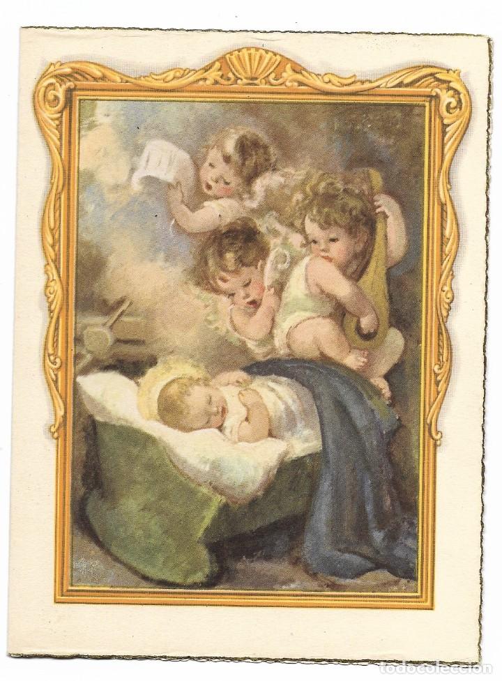 Postales: Felicitaci&oacute;n de Navidad con recuerdo en el interior escrito por un ni&ntilde;o. A&ntilde;os 50-60