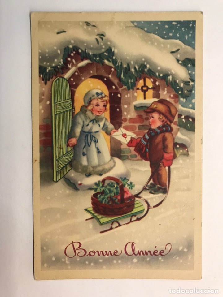 Cartoline: BONNE ANNE, Feliz Navidad lleg&oacute; el Cartero. Postal Navide&ntilde;a B&eacute;lgica (Navidad de 1973) dedicada..