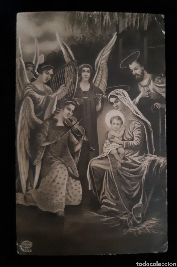 Postales: Postal de navidad dibujo angeles , la virgen y ni&ntilde;o Jes&uacute;s. Principios de siglo XX.