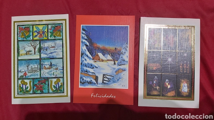 Postales: LOTE 3 POSTALES NAVIDAD SIN CIRCULAR. ORIGINAL PINTADO CON LA BOCA. E511/ E513/ E909 - Foto 1