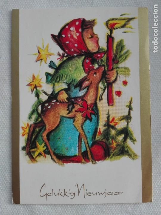 Postcards: POSTAL2295 GELUKKIG NIEWJAAR NAVIDAD NI&Ntilde;OS CIERVO FAUNA VELA FILATELIA MAT SCHOTEN 1977 BELGIQUE