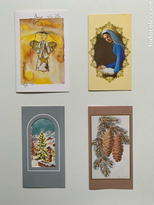 Postales: Lote. 4 tarjetas o postales navideñas (Ángel de Navidad, Santa Madre, Fuente, Piñas). Artis Mutis. - Foto 1 - 230927150