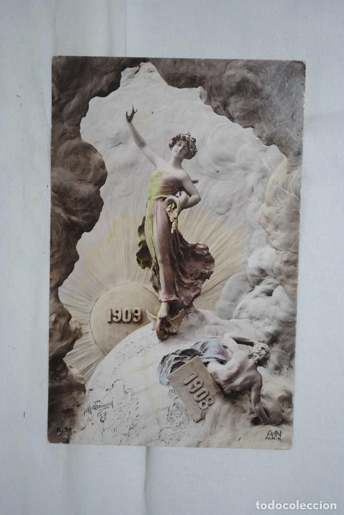 Postales: ANTIGUA POSTAL DE FELICITACION 1909