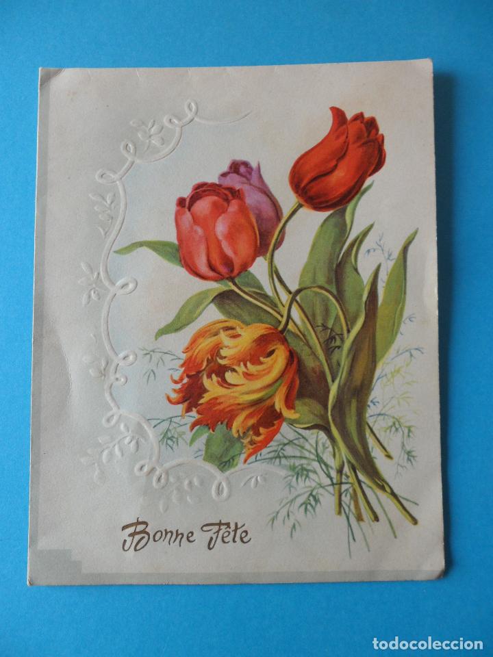 Postais: Targeta Navide&ntilde;a de flores Bonne F&eacute;te - M. D. Paris - Francia - Usada