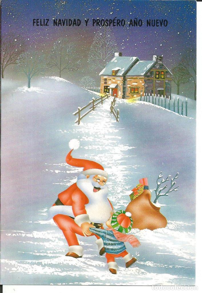 Postales: FELICITACION NAVIDAD *PAISAJE NEVADO CON PAPA NOEL Y NI&Ntilde;O*