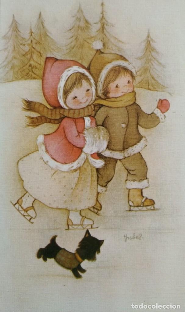 Postais: 2075F - ISABEL- PATINANDO SOBRE LA NIEVE - EDICIONES ORTIZ X326- DIPTICA 16,5X8,5 CM