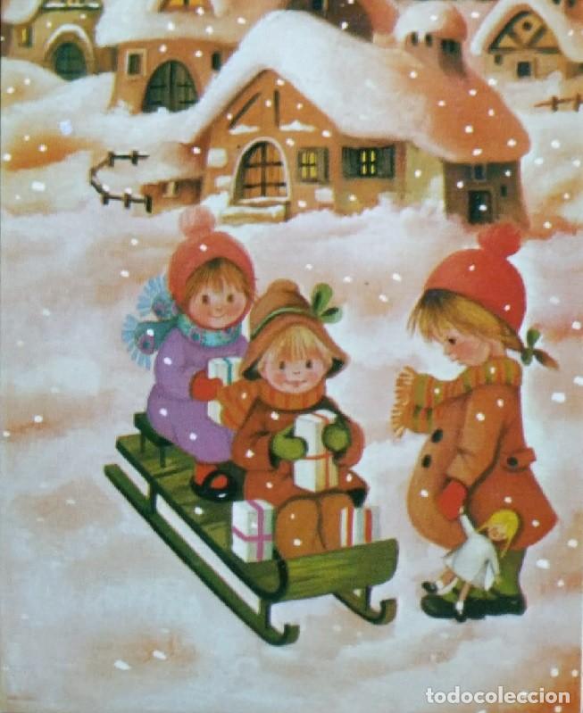 Postais: 0852&Ntilde; - SALMONS? - NI&Ntilde;OS-TRINEO-REGALOS-EDICIONES ORTIZ X364 - DIPTICA 16,3X8,5 CM - DATA 1979